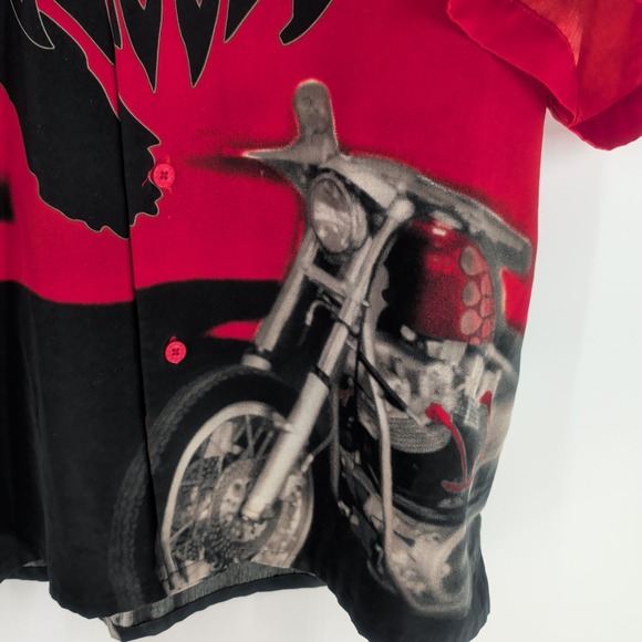 Dragonfly Bike Graphic Print‎ Short Sleeve Classic Button Up Shirt Red Size XL - Picture 4 of 11